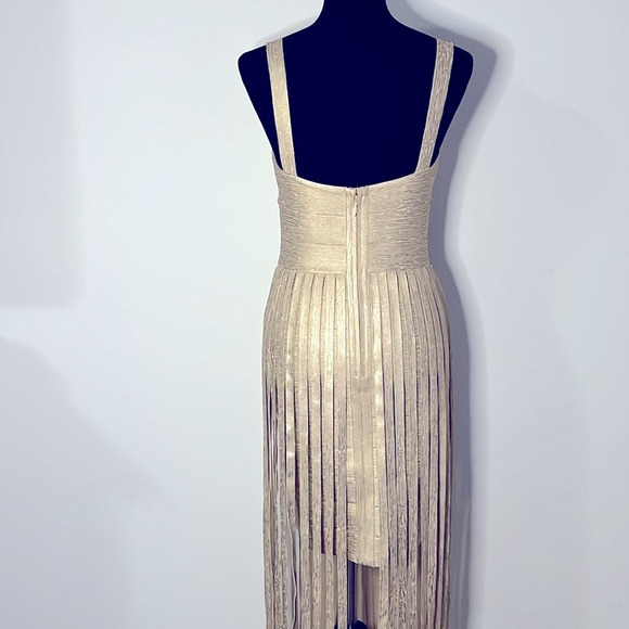 BEBE CHAMPAGNE BANDAGE FRINGE MAXI DRESS ✨✨✨ - Picture 8 of 12